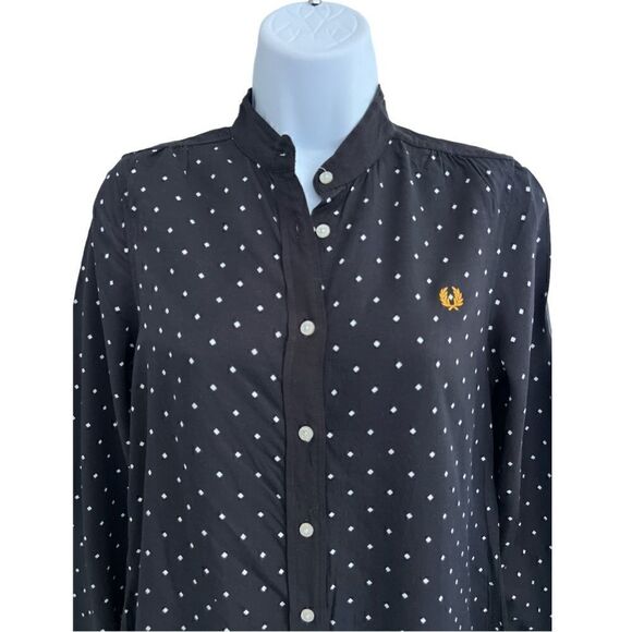 FREDPERRY Ladies Diamond Print Shirt Color Black Size 4 - Picture 2 of 6